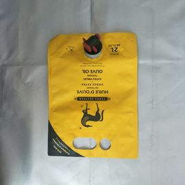 3-litrowy woreczek stojący z żółtym nadrukiem z wylewką / czopem na sok / olej / wino