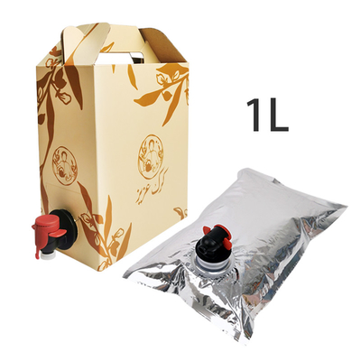 Opakowanie aluminiowe 1 l z pudełkiem do torebki z biustem, z kranem rozdającym, nadające się do pakowania soków ciekłych, wina, kawy i oleju z oliwek, z kranem do torebki z biustem