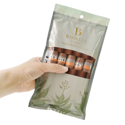 Indywidualny druk rotograwiurowy nawilżanych torebek na cygara Ziplock, torebki na cygara z wilgotnością, 5 cygar, proste opakowanie z przezroczystym okienkiem, plastikowe opakowanie