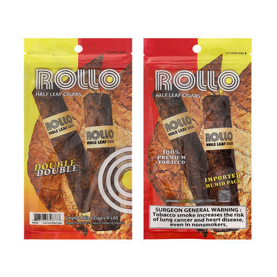 Custom Resealable Foil Ziplock Three Side Seal Plastic Packaging Bag Natural Leaf Cigar Wraps Moisturizing With Clear Window