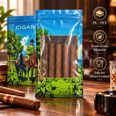 Large Cigar Humidor Bags produced with OPP LDPE Laminated Material ensuring effective cigar freshness preservation